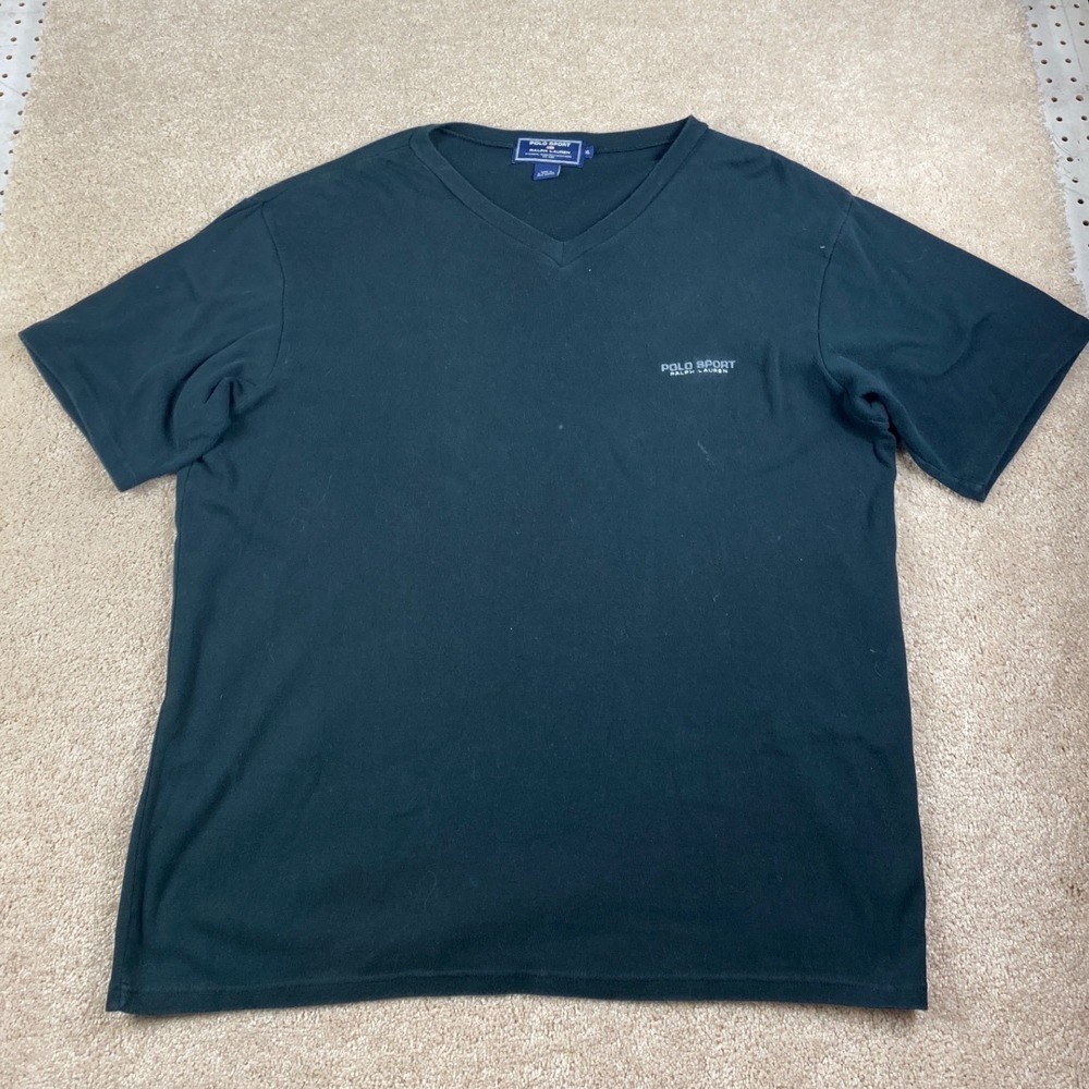 Polo Sport Ralph Lauren Mens‎ XL V-Neck T-Shirt Dark Green Short Sleeve Cotton